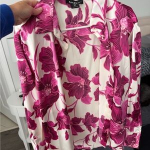 Bailey 44 Cream Blouse with Fuchsia Floral Print